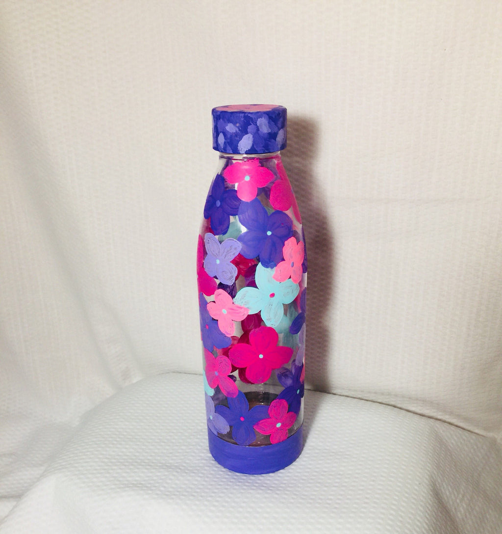 Hand painted purple flower,water bottles